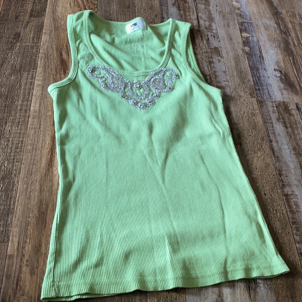 Zenv avocado green tank with bling.